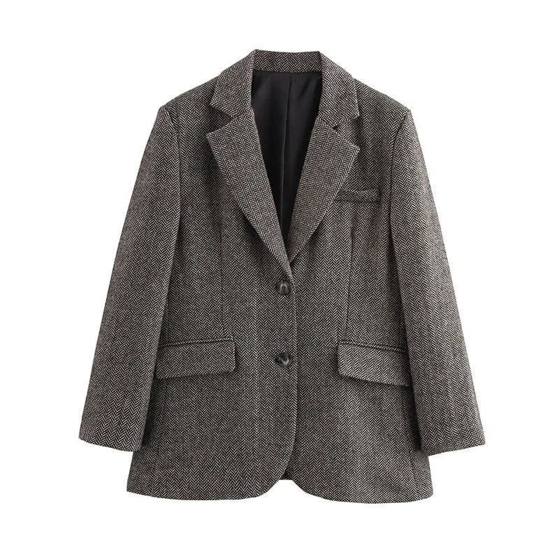 eybag Vintage Lapel Herringbone Suit Coats Women Casual Single-Breasted Pockets Jackets Coat Lady Autumn Chic High Street Outwear