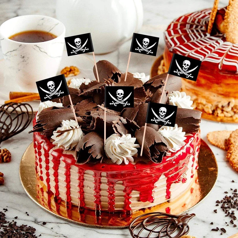 -Pirate Flag Toothpicks Cupcake Topper For Kids Boys Pirate Theme Birthday Party Cake Decoraiton Halloween Cocktail Pick Supplies