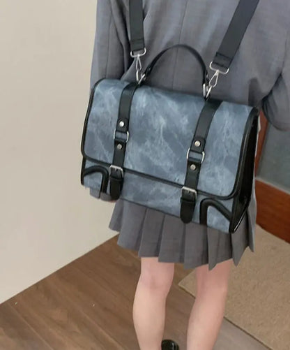 eybag Preppy Style Jk Backpack Women Autumn New Leather Handle Backpacks Briefcase Ladies Harajuku Aesthetic Blue Schoolbag