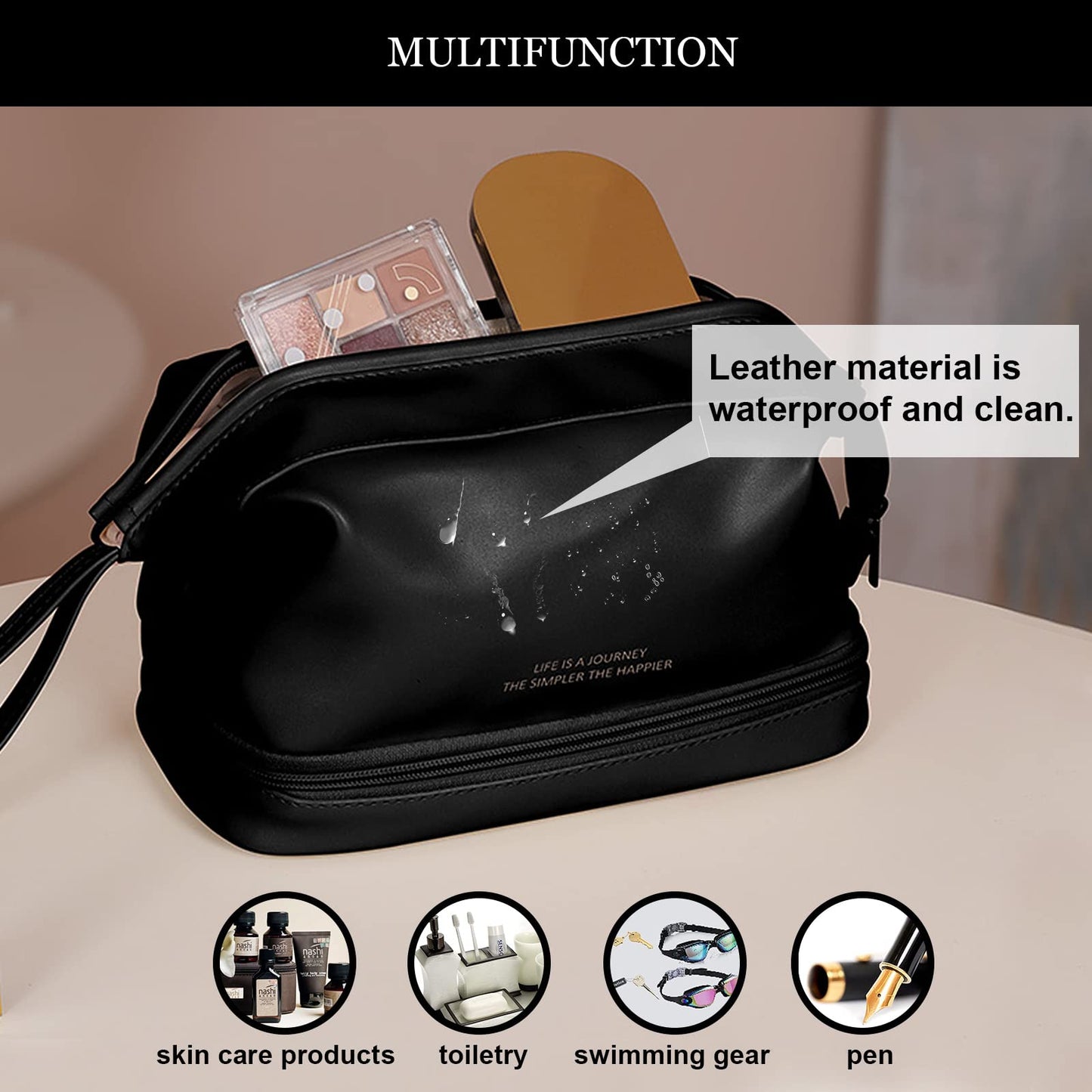 Lkblock Large Makeup Bag Luxury Double Layer Cosmetic Bag Travel Accessories Leather Roomy Organizer Toiletry Pouch for Women Girls