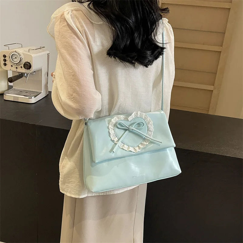 eybag Pink Sweet Shoulder Bag for Women Love Heart Fashion Large Capacity Casual Armpit Bag Elegant Harajuku Literary Handbag