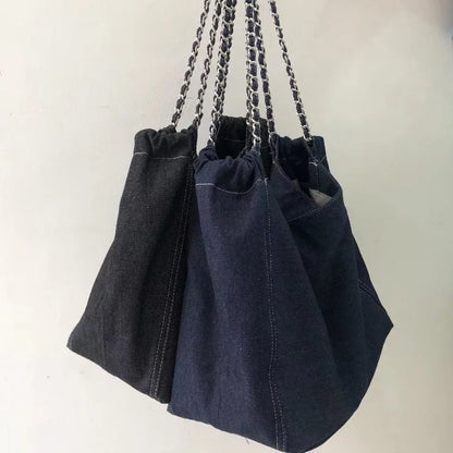 Lkblock High-capacity Chain Shoulder Strap Denim Cloth Bag Tote Bag New High-end Texture Simple Single Shoulder Women's Bag