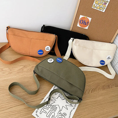 eybag Solid Color Canvas Shoulder Bag For Women College Student Crossbody Schoolbags Simple Cool Large Capacity Travel Messenger Bag