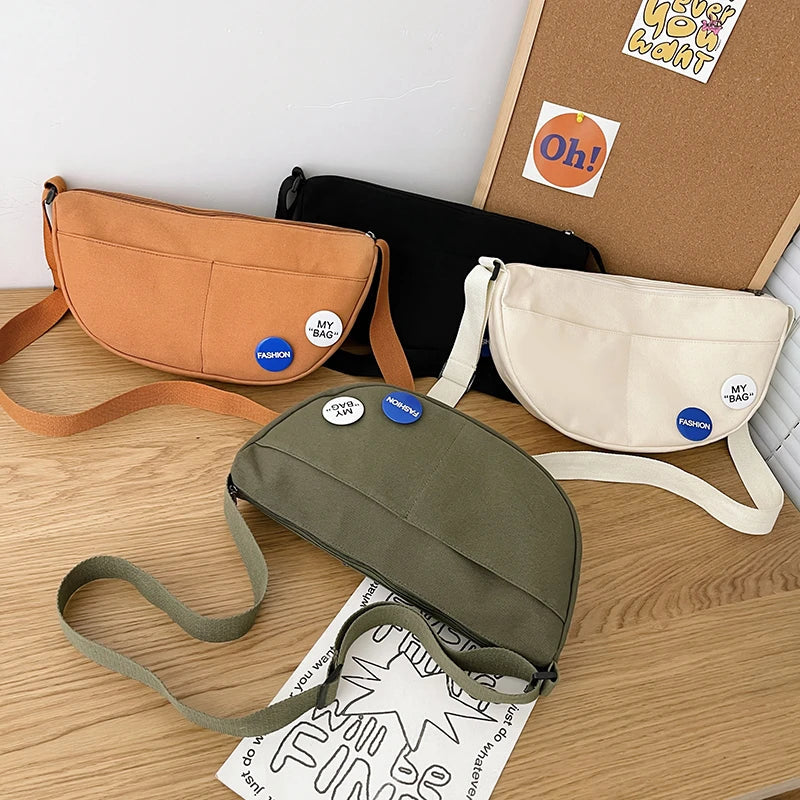 eybag Solid Color Canvas Shoulder Bag For Women College Student Crossbody Schoolbags Simple Cool Large Capacity Travel Messenger Bag