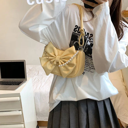 eybag New Design Women's Bag Trend Fashion Bow Pleated Underarm Shoulder Bag Individuality Summer Chains Beading Handbag