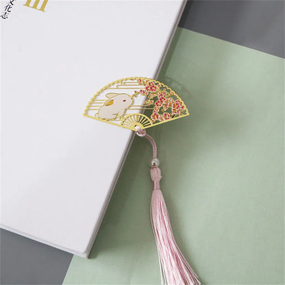 eybag Exquisite Hollow Fan Shape Bookmarks With Tassel Beautiful Chinese Style Metal Book Mark Student Stationery Reading Supplies