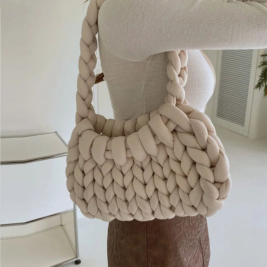 eybag Casual Crochet Women Shoulder Bags Knitted Lady Handbags Handmade Woven Cute Small Tote Bag Trend Female Purses 2024 Winter