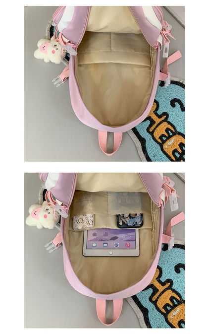 eybag New Multi-pocket Pink Kawaii Girls School Backpack For Teenager Female Book Schoolbag Women Transparent PVC  Nylon Mochila