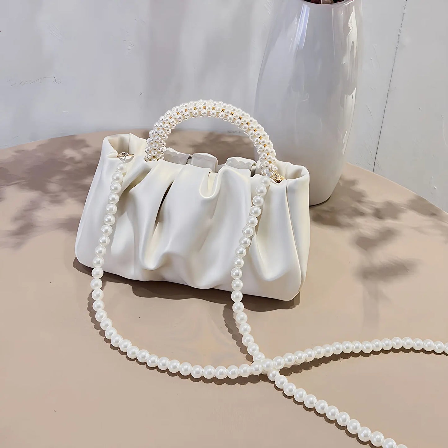 eybag Evening Purse Women Luxury Pearl Handbags Leather Ruched Bridal Clutch For Wedding Party Prom Crossbody Bags Designer Purses