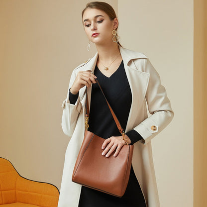 eybag Commuter Big Bucket Shoulder Bags Genuine Leather Casual Handbags Simple High Quality Women Tote Underarm Bags Big Shopper Bag