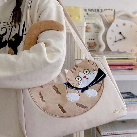 eybag Cute Cat Large Capacity Storage Bags Handbag Shoulder Bags Armpit Bag Kawaii Canvas Bag Women Bags Tote Bag HandBags