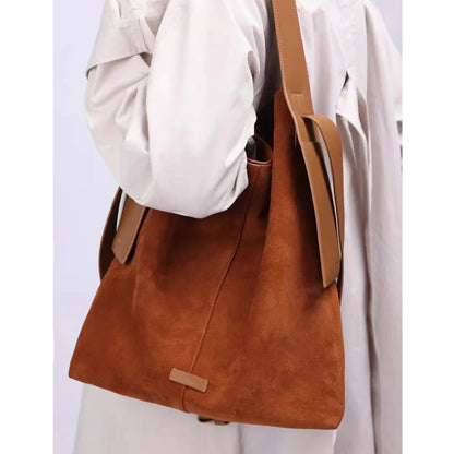 eybag Large Suede Bucket Bag Wide Strap Shoulder Bags Fashion Designer Bag Commuting Handbags Crossbody Bags for Women Shopper Tote