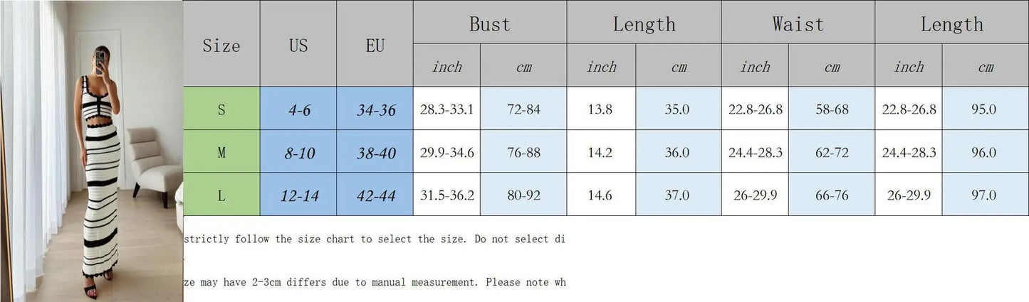 eybag Summer Knitted Beach Skirt Sets Women Sexy Backless Slim Bohemian Outfits Fashion Striped Holiday Two Piece Matching Set 2024