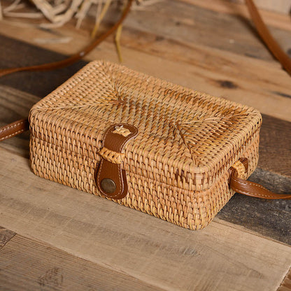 eybag Round Women Shoulder Bag Square Straw Beach Bags Wicker Bali Box Female Crossbody Bag Rattan Woven Summer Handbag Messenger Tote