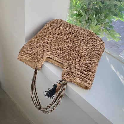 eybag Fashion Straw Weave Tassel Women Shoulder Bags New Female Handbags Large Capacity Summer Beach Straw Bags Casual Tote Purses