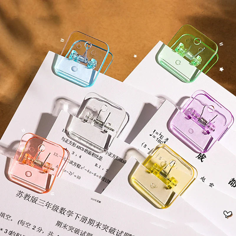 eybag 5pcs Candy Paper Clips Transparent Bookmarks Kawaii File Documents Binder Clips Notebook Index Page Holder Tickets Clamps Office