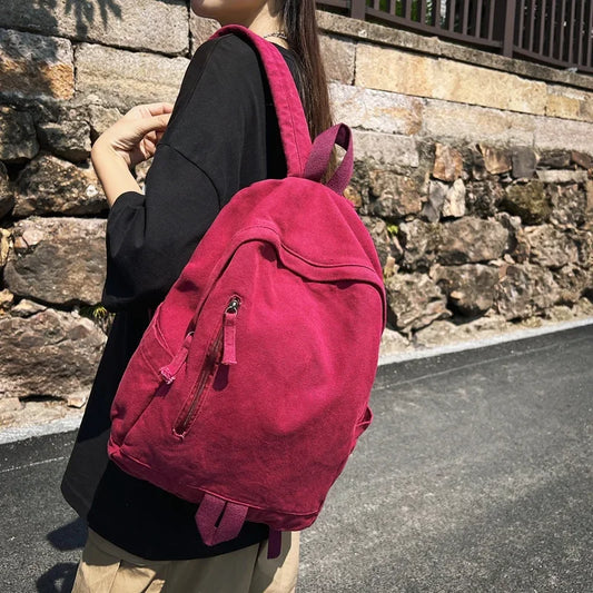 eybag New Casual Canvas Backpack For Women Solid Color Large Capacity Student college Backpack Korean Version Girl Travel School Bags