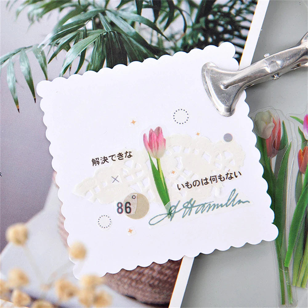 eybag 40Pcs/Lot Elegant Flower Series Stickers PET Transparent Scrapbook Phone Decoration Decals DIY Material Waterproof Sticker Gifts