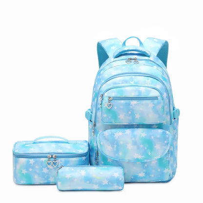 eybag Purple Star Print Kids School Backpacks Set for Teen Girls with Lunch Bags Water Resistant Lightweight Large Bookbag for Middle School