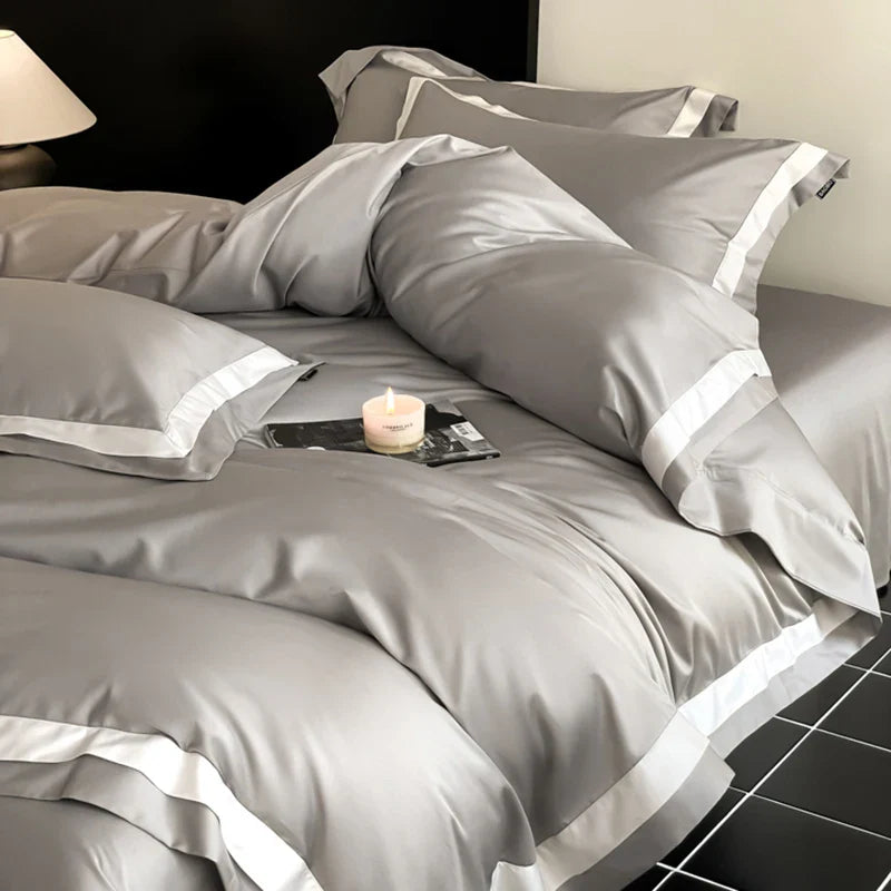 -100S Long Staple Cotton Luxury Solid Color Hotel Style Bedding Set Queen King Duvet Cover Set Flat/Fitted Bed Sheet Pillowcases