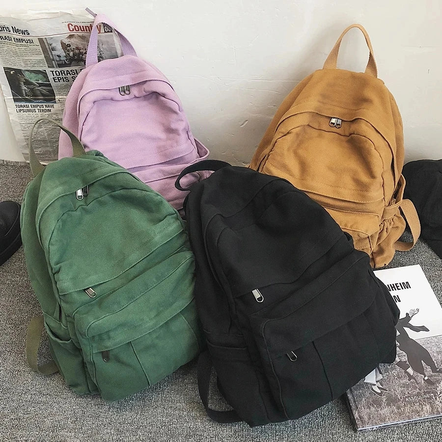 eybag Vintage Casual Backpack Women Travel Bag Fashion Canvas High Capacity Solid Women's Backpack Student Zipper School Bag Unisex