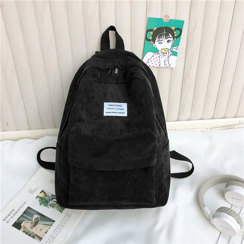 eybag Preppy Style Women Backpack Corduroy Design School Bags For Teenage Girls Travel Backpacks Female Shoulder Bags Daypack Black