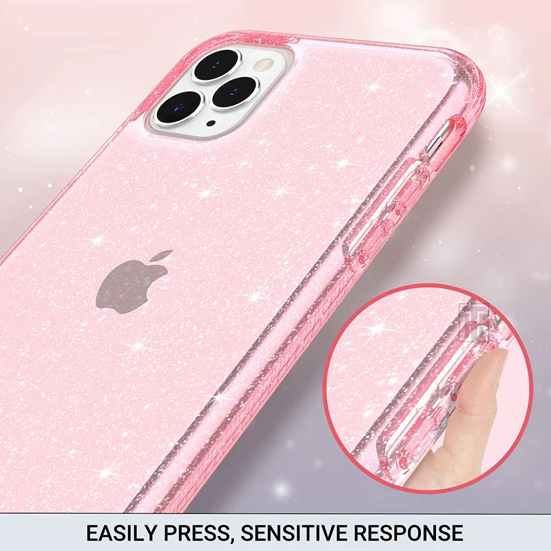 eybag New Bling Sparkle Soft Clear TPU Phone Case For iPhone 15 14 13 12 11 Pro Max Plus X XS Max XR Girls Pink Slim Thin Bumper Cover