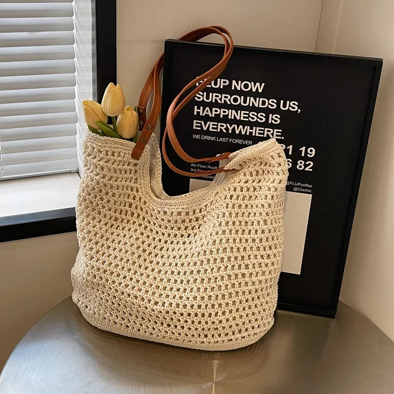 eybag Large Woven Straw Tote Handbags and Purses Shouler Bags for Women New Casual Summer Beach Ladies Messenger Bags High Quality