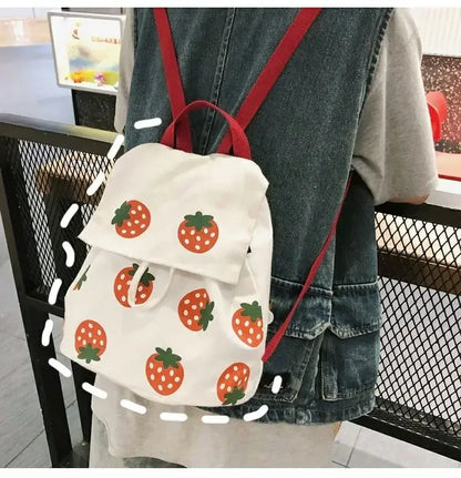 eybag Japanese Cute Strawberry Cartoon Backpack for Girls Canvas Makaron Small Fresh Large Capacity Travel Backpack Ins Shoulder Bag