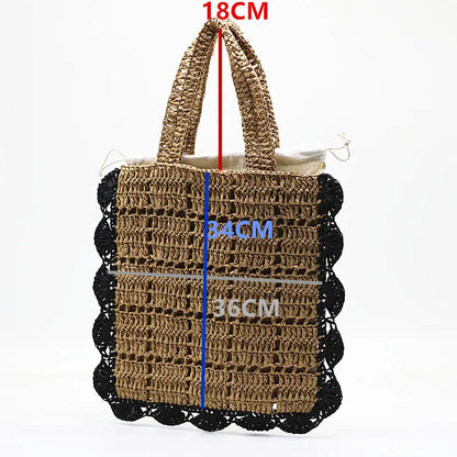 eybag Paper Rope Woven Tote Bag Bohemian Straw Beach Bag Summer Handbags Hollow Plaids Shoulder Bags for Women Travel Shopper Purses