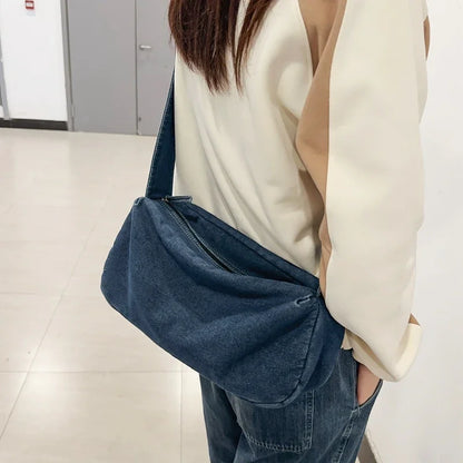 eybag Simple Solid Denim Women'S Shoulder Bag Trendy Cool Female Student Daily Travel Crossbody Bag Fashion Female Mobile Phone Bag