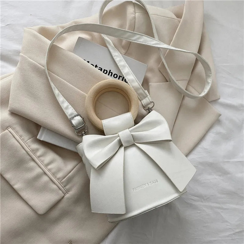 eybag Embossed Bow Bucket Bag with Mini Letter Decoration