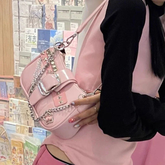 eybag Cute Cool Fashion Y2k Kawaii Butterfly Handbag Metal Chain Shoulder Bags Underarm Storage Bag Women Bag Sweet Pink Bags Handbag