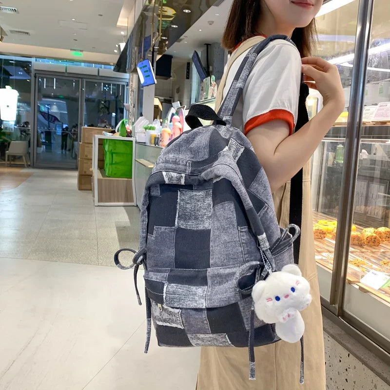 eybag Patchwork Backpacks For Women Plaid Canvas School Bag For Teenage Girls Large Capacity Casual Satchels Korea Style Travel Bags