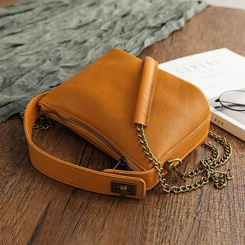 eybag Genuine Leather Women Handbags Small Chain Crossbody Bag Vintage High Quality Real Cow Leather Female Tote Handbag