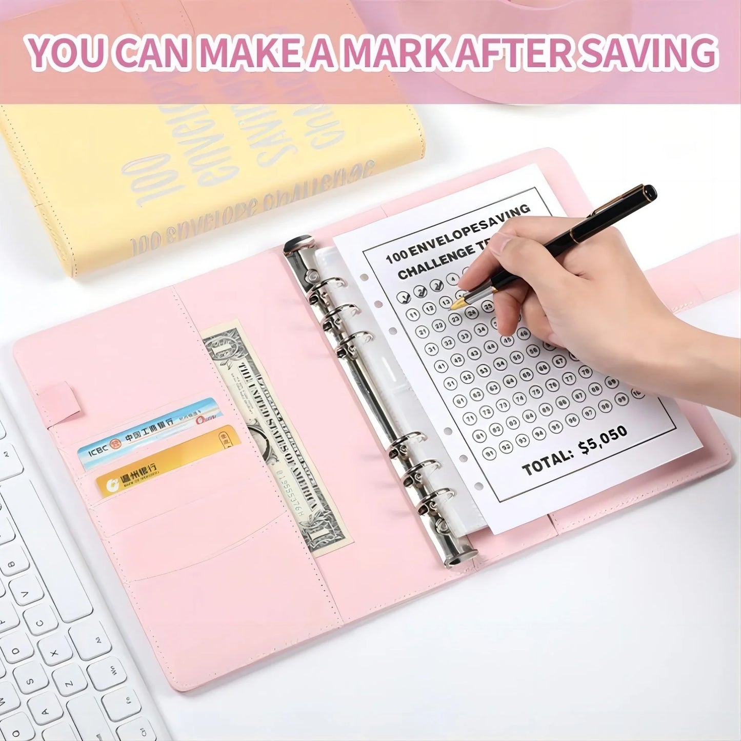 eybag 100 Envelope savings Challenge Loose Leaf Couple Cash Budget Planning Notebook Savings Envelopes Binder with The Pvc Lovers