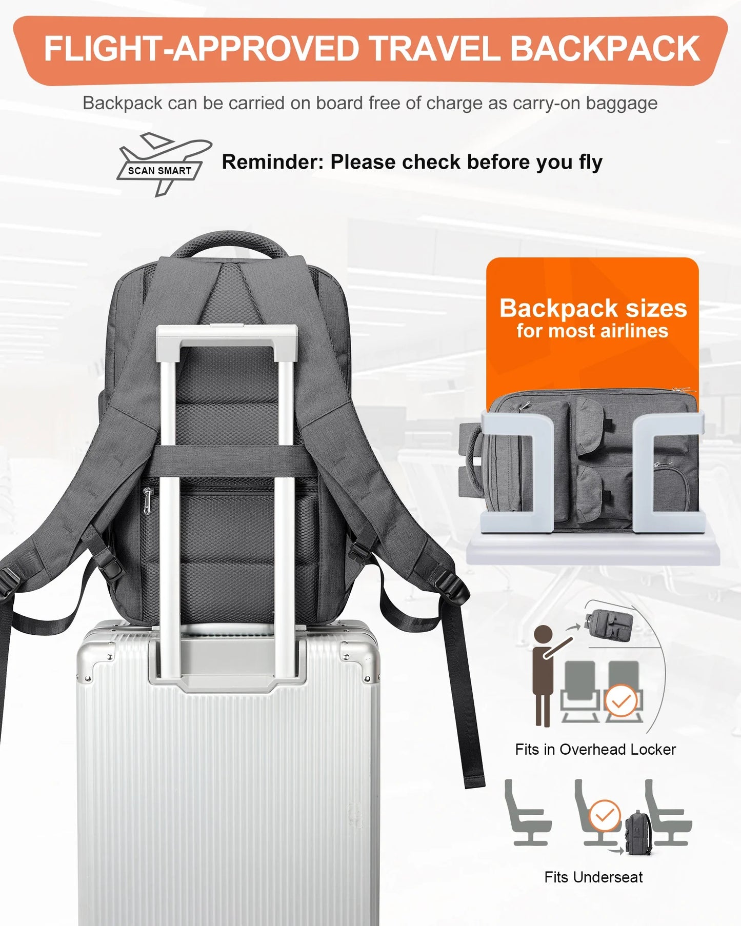 eybag Computer Bag, High-capacity Travel Backpack, Cabin Bag 45-34-15, Airline-approved Boarding Bag, Male Business Travel Backpack