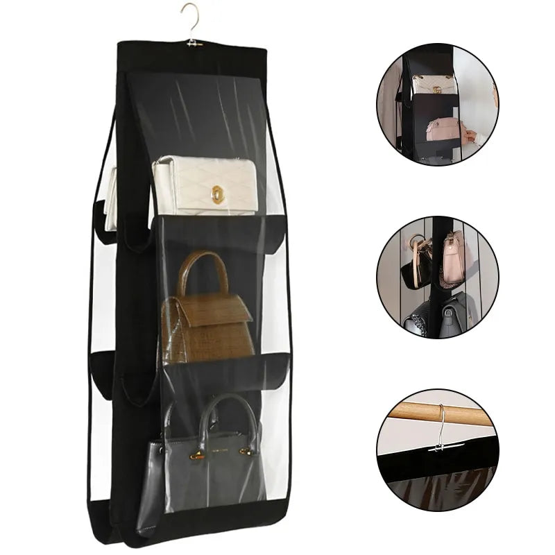 eybag Black Handbag Hanging Organizer With 6 Pockets Foldable Oxford Cloth Handbag Storage Bag For Family Closet Bedroom