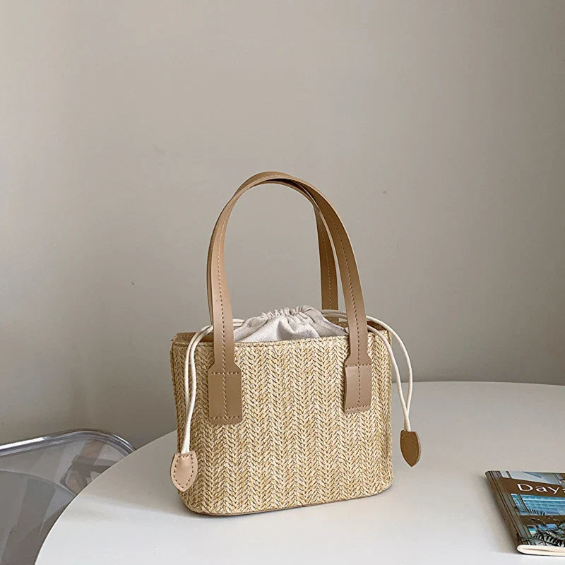 eybag Women's Leisure Grass Woven Handbag Drawstring Bucket Shoulder Crossbody Bag FemaleTravel Bohemian Vacation Beach Bag 30.69