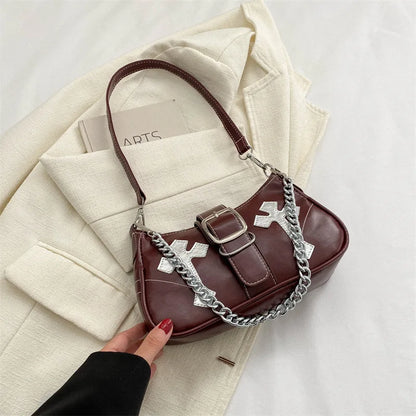 eybag Cool Chain Y2k Girls Underarm Bags Simple Pu Leather Women's Small Shoulder Bag Fashion Retro Female Clutch Handbags Purse