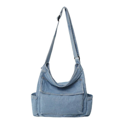 eybag Washed Denim Blue Unisex Shoulder Messenger Bag Women Large Capacity Student Schoolbags Trendy Cool Male Female Crossbody Bag