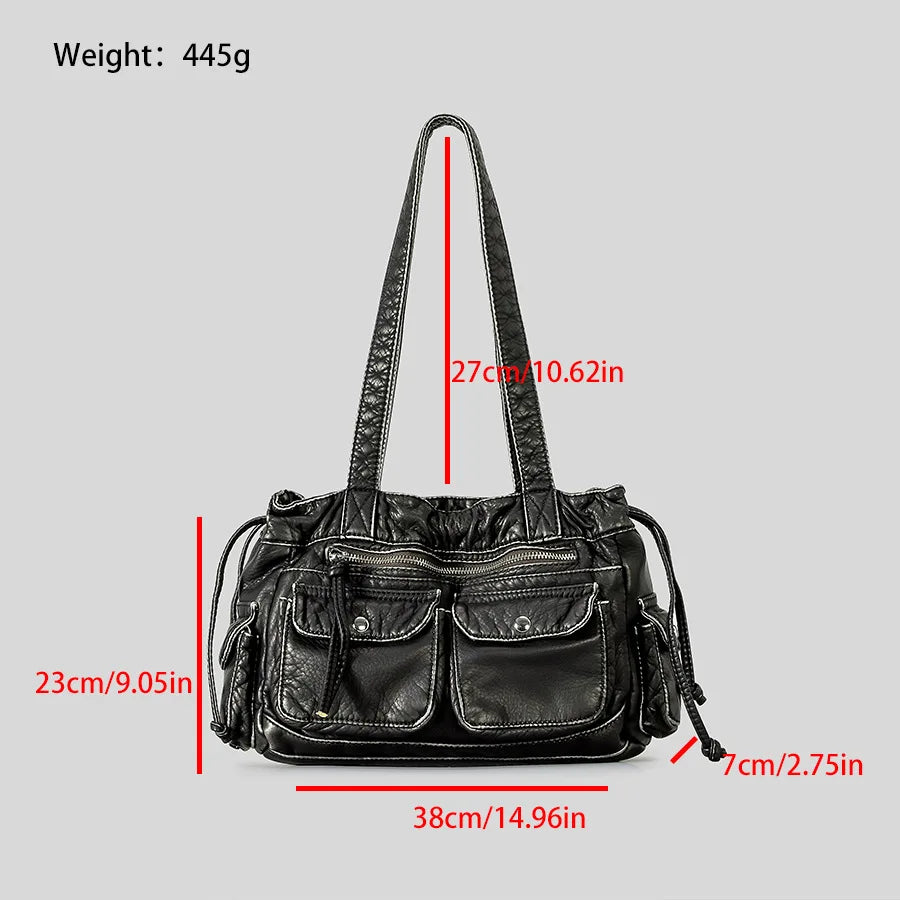 eybag Casual Soft leather Women shoulder bag Y2K female handbag Large capacity bolsa feminina Fashion multipocket ladies big totes