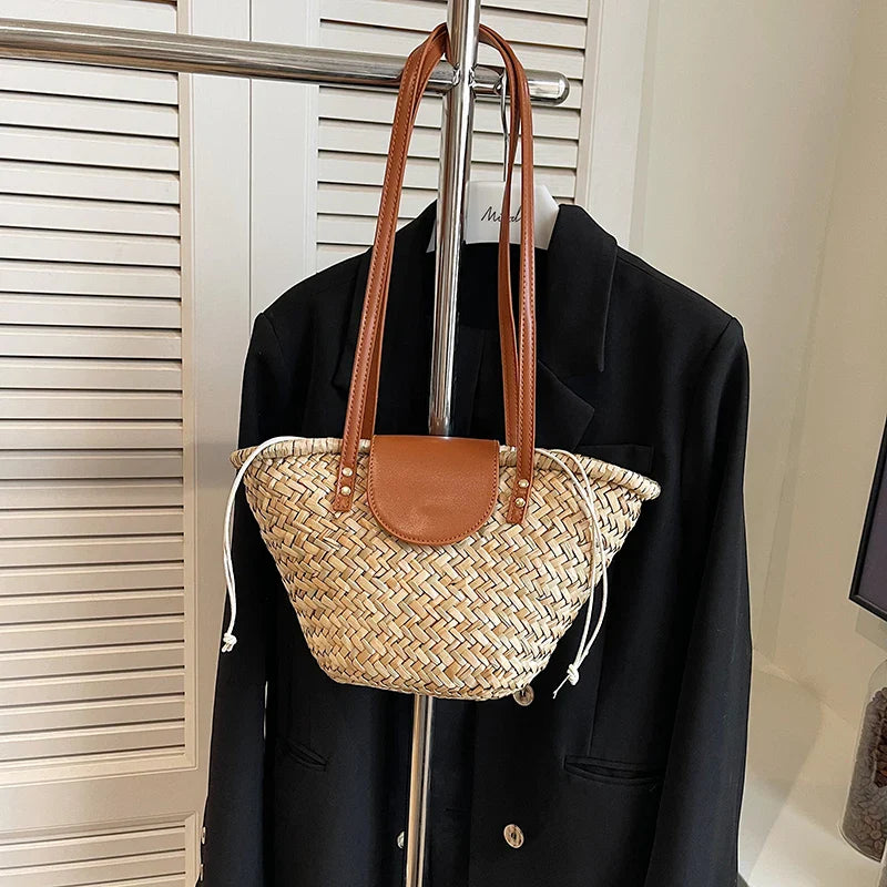 eybag Casual Wicker Woven Basket Bags Rattan Women Handbags Handmade Summer Beach Straw Tote Bag Designer Shoulder Crossbody Bag 2024