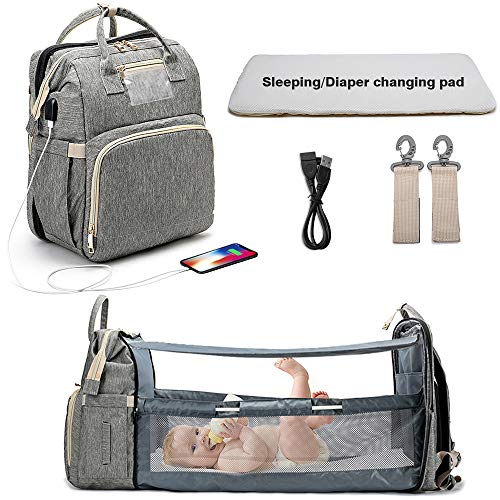 eybag USB Folding Crib Baby Travel Bed Diaper Bag Multi-Function Large Capacity Baby Backpack Diaper Bag Baby Stroller Organizer Bag