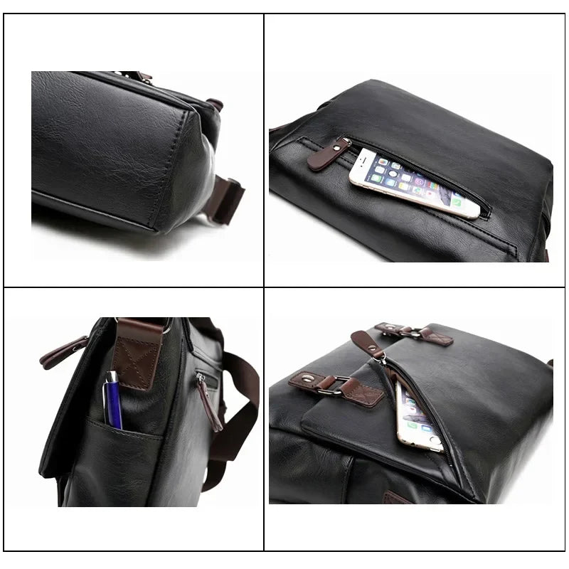 eybag Vintage Male Messenger Bag PU Leather Crossbody Bag Versatile Shoulder Handbag for Men