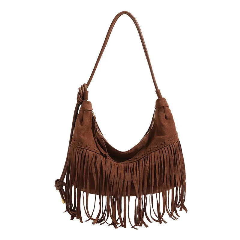 eybag Bohemian Style Women Bag New Frosted Tassel Underarm Bag Large Capacity Shoulder Bag Crossbody Bag