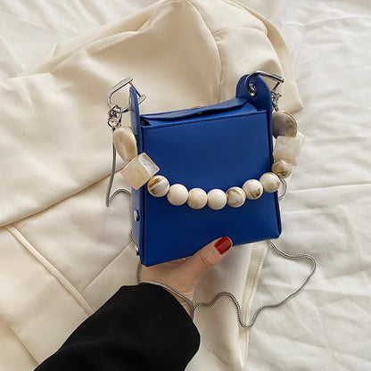 eybag Fashion Stone Beads Shoulder Bag Woman New Underarm Bag Pu Leather Simple Ladies Purse Handbag Chain Crossbody Bags