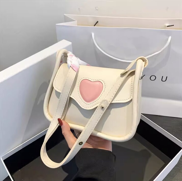 eybag Cute Love Heart Women's Small Square Shoulder Bags Fashion Female Messenger Bag Simple Ladies Crossbody Purse Handbag with Scarf