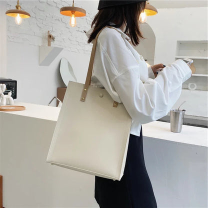 eybag Toptrends 2 Pcs/Set Large Shoulder Tote Bags For Women Trend Designer Shopper PU Leather Ladies Work Handbags Beige Black