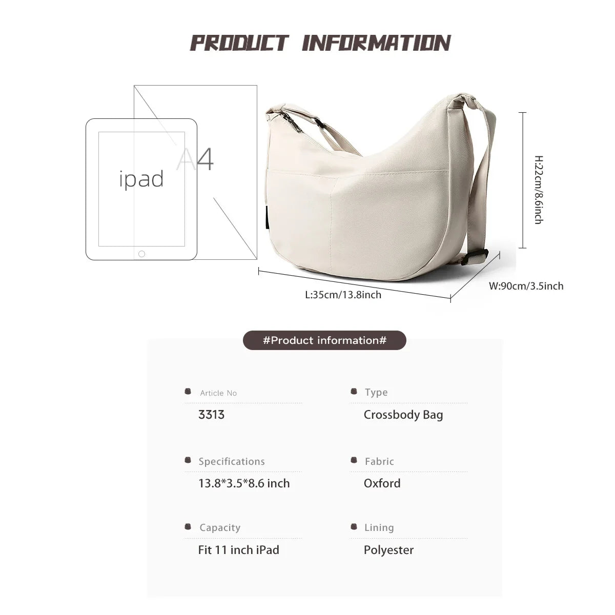 eybag Nylon Crescent Crossbody Bag for Women Sling Casual Dumpling Bag with Mini Pocket Simple Hobo Bag